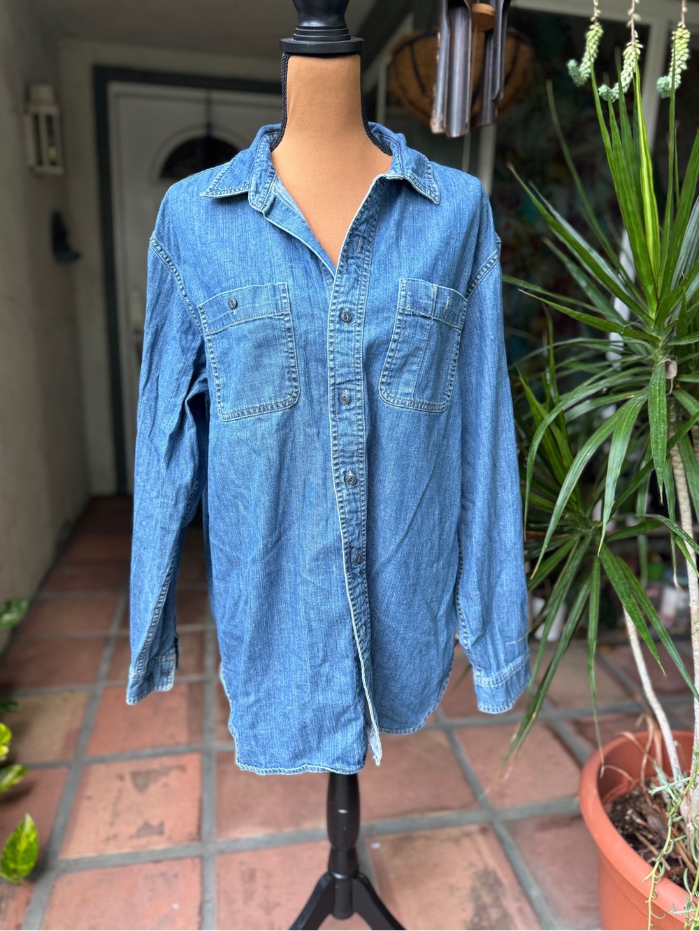 Vtg L.L. Bean Blue Denim Button-Up Shirt